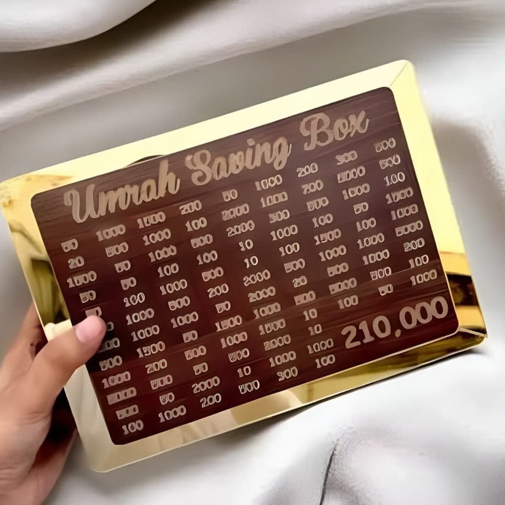 Wooden Umrah Savings Box with Target Tracker